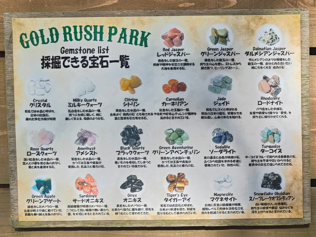 六甲山牧場「ゴールドラッシュパーク」で採掘できる宝石一覧